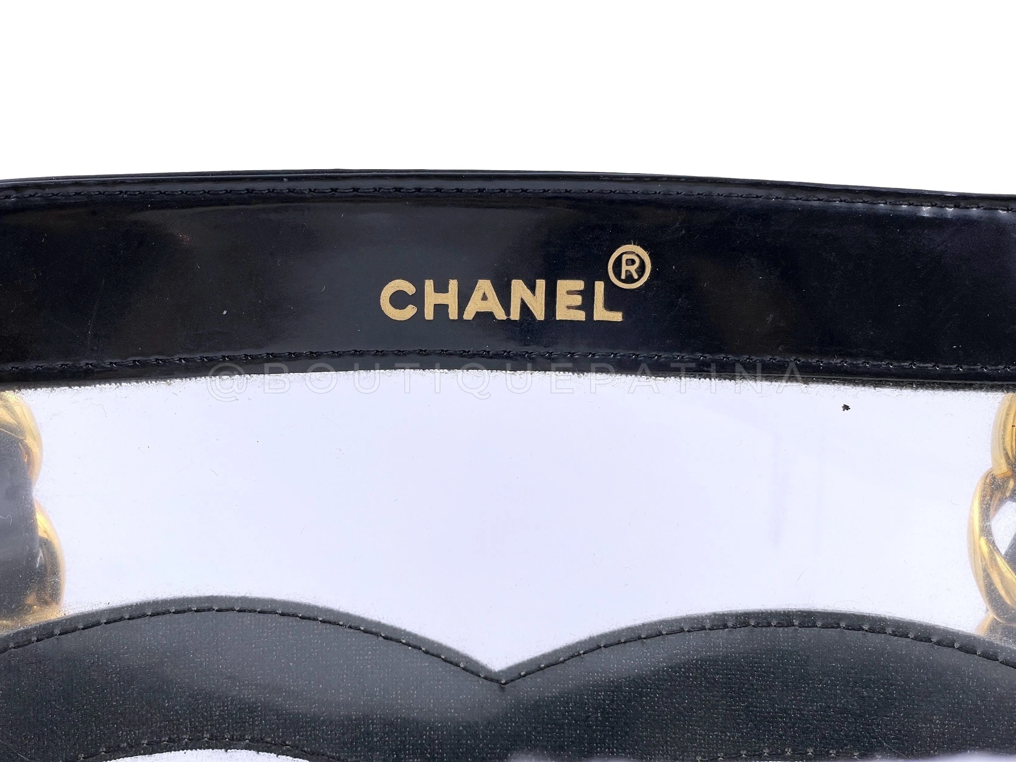 Chanel 1995 Vintage "Barbie" Clear Black Patent PVC Chunky Chain Tote Bag 24k GHW