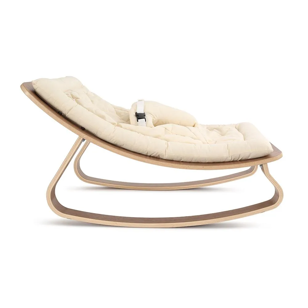 Charlie Crane LEVO Baby Rocker - Walnut with Organic Milk Cushion