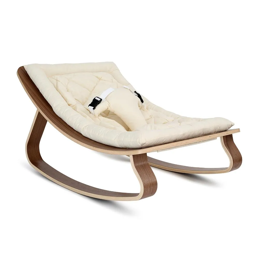 Charlie Crane LEVO Baby Rocker - Walnut with Organic Milk Cushion