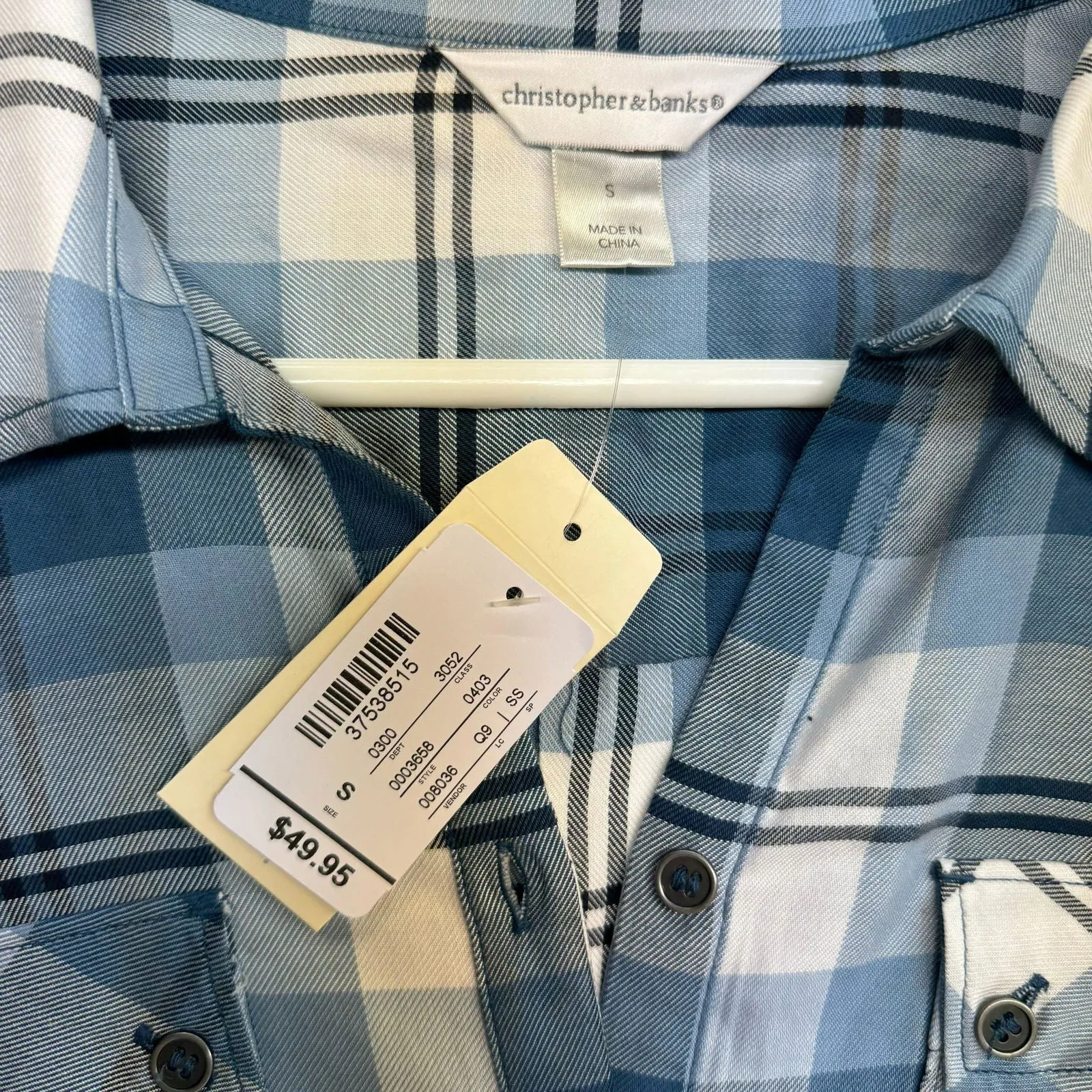 Christopher & Banks | Womens Plaid Top L/s | Color: Blue/White | Size: S