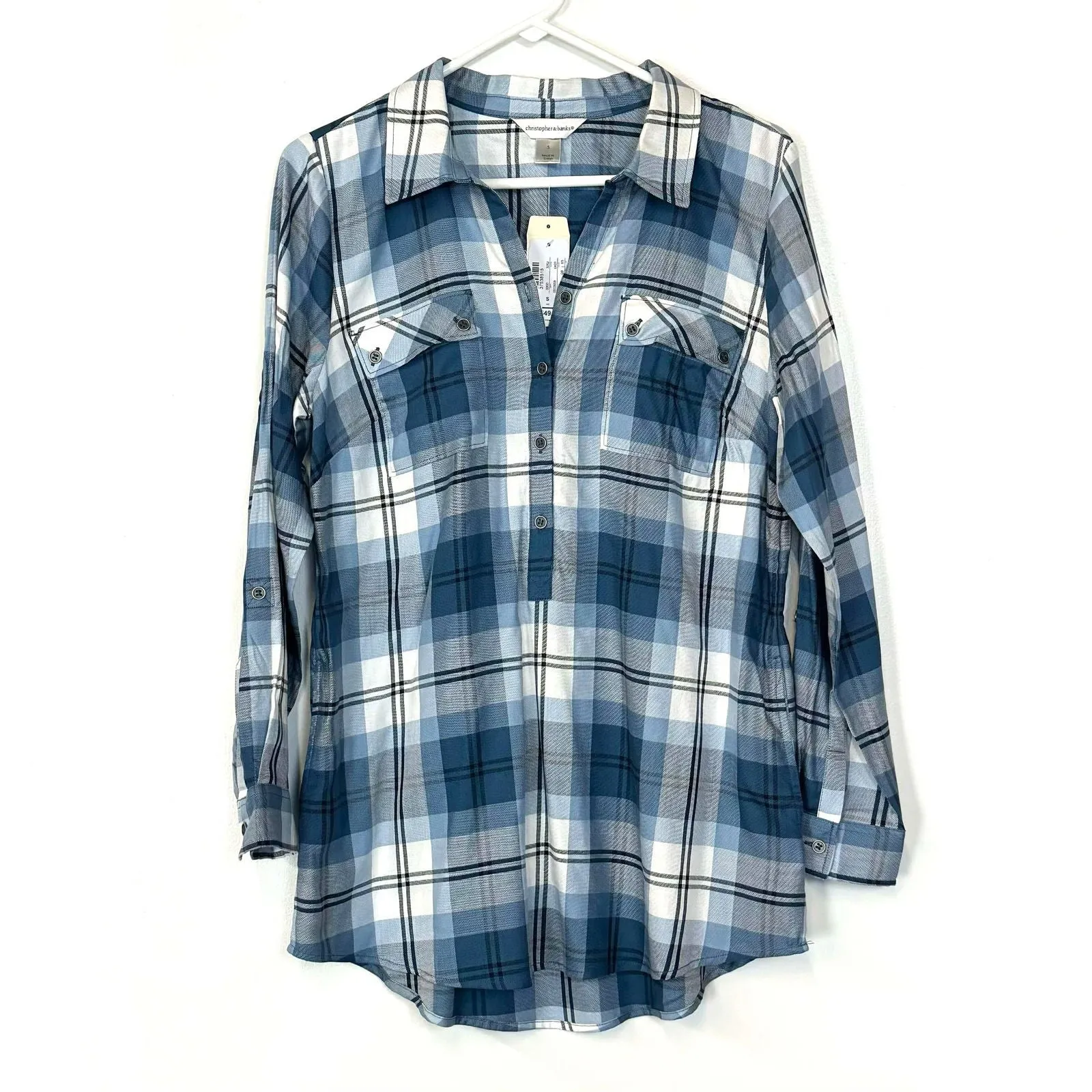 Christopher & Banks | Womens Plaid Top L/s | Color: Blue/White | Size: S