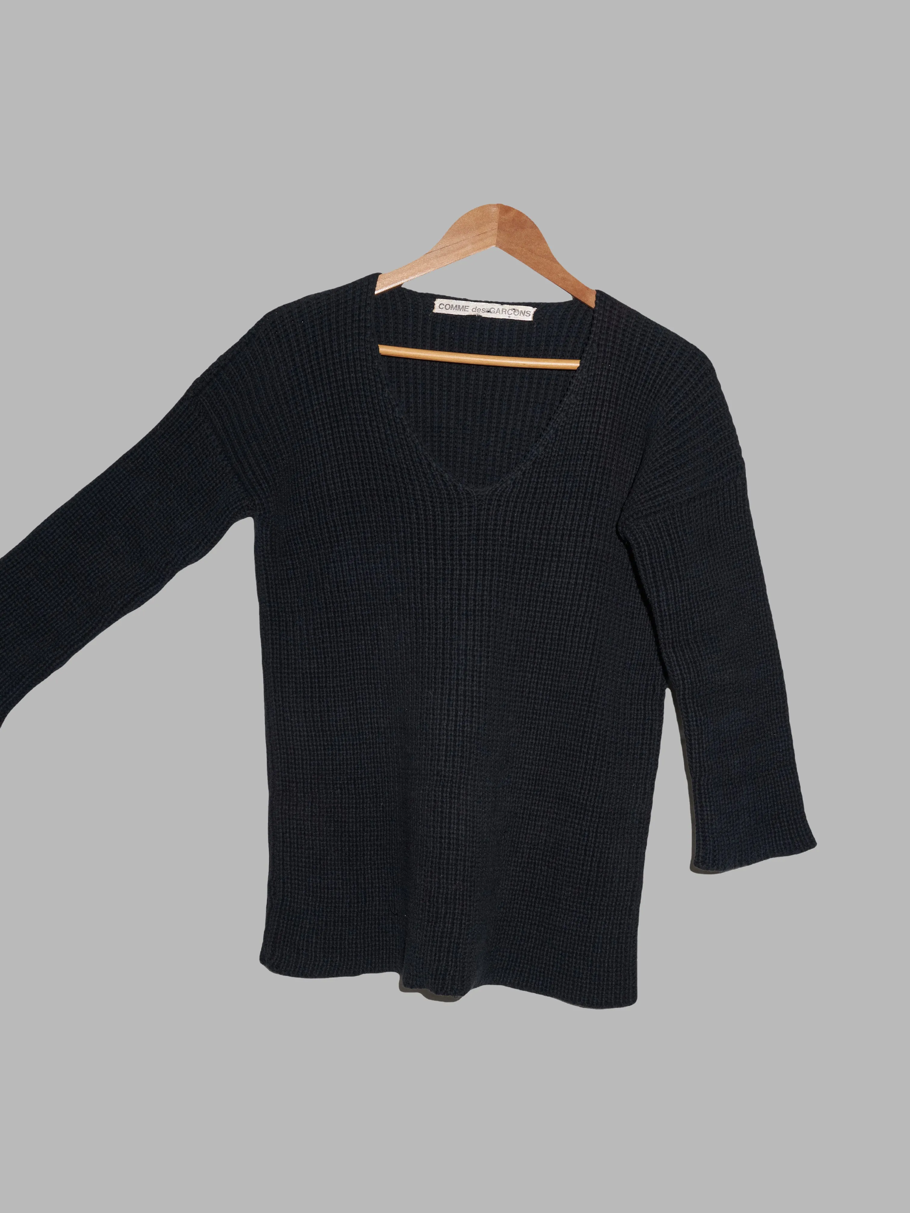 Comme des Garcons early 1980s black heavy cotton rib half sleeve v neck jumper