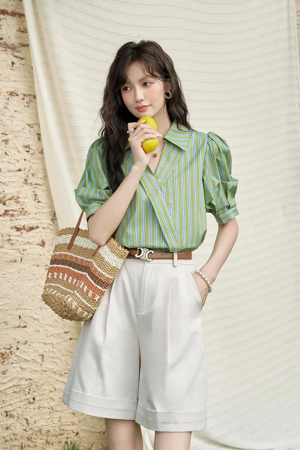 Commuter Puff Sleeve Stripe Shirts for Women