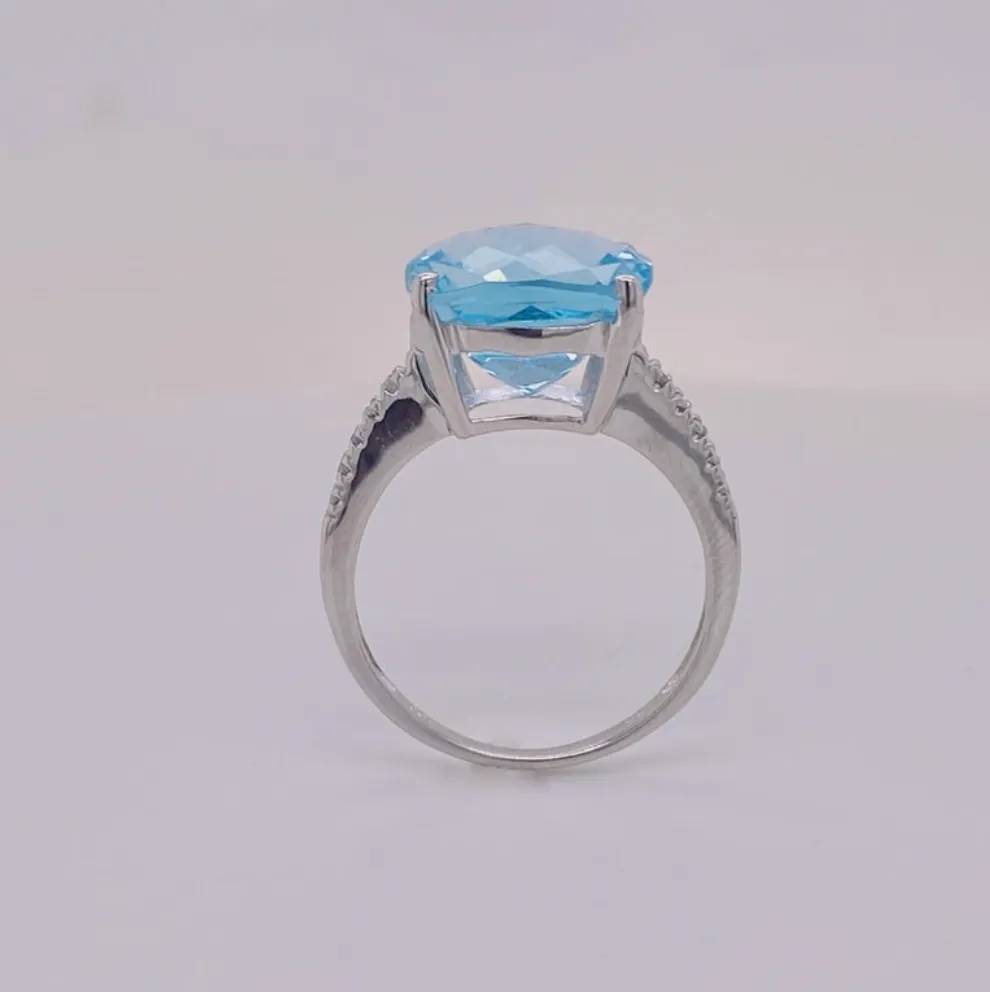 Cushion Blue Topaz and Diamond Ring