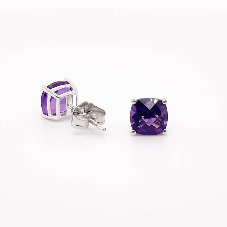 Cushion Cut Amethyst Stud Earrings