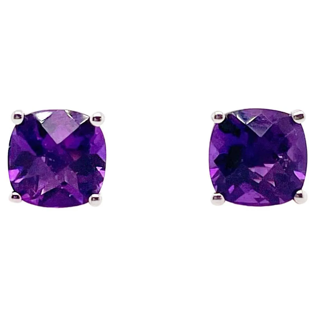 Cushion Cut Amethyst Stud Earrings