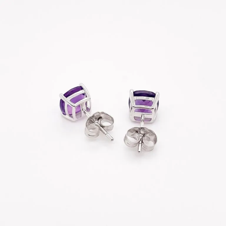 Cushion Cut Amethyst Stud Earrings