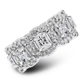 Cushion Cut Halo Eternity Band (3.49 ct Diamonds) in White Gold