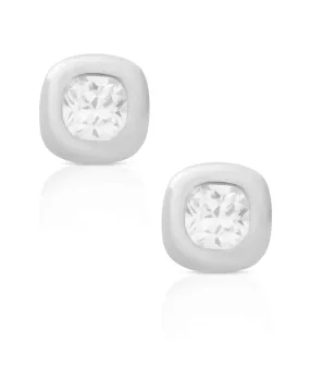 Cushion CZ Stud Earrings in Sterling Silver