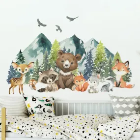 Cute Watercolor Woodland Animals Wall Stickers For Baby's Room Removable Peel & Stick PVC Wall Decal Mural For Creative DIY Nursery Decor