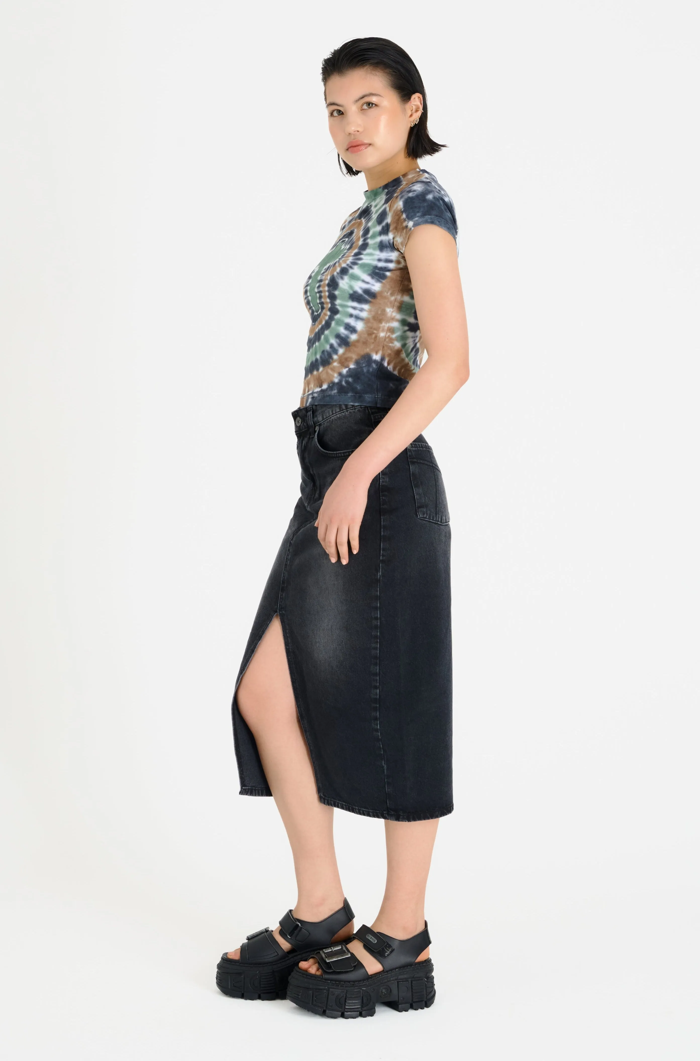 Denim Midi Skirt Black