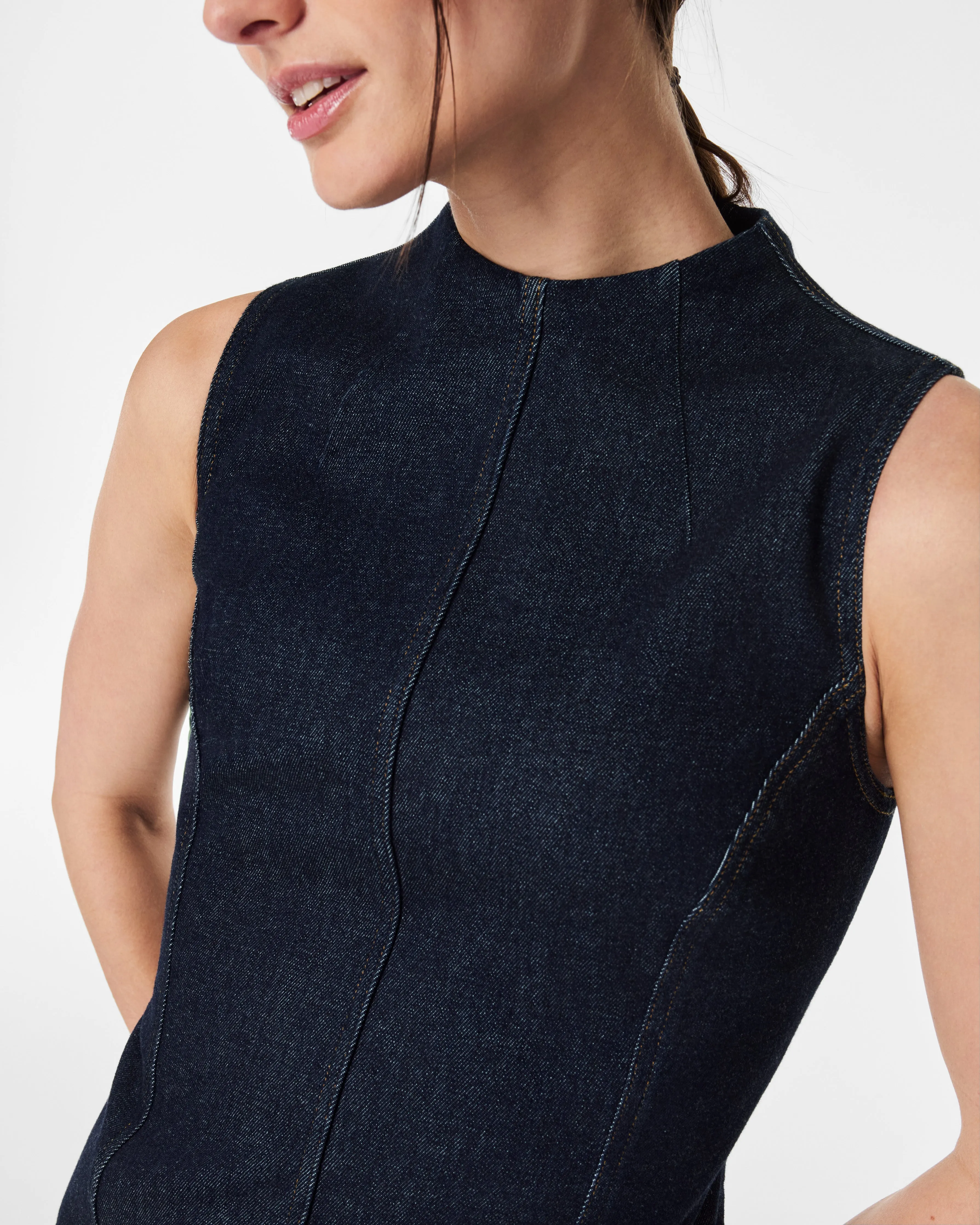 Denim Seamed Shift Dress