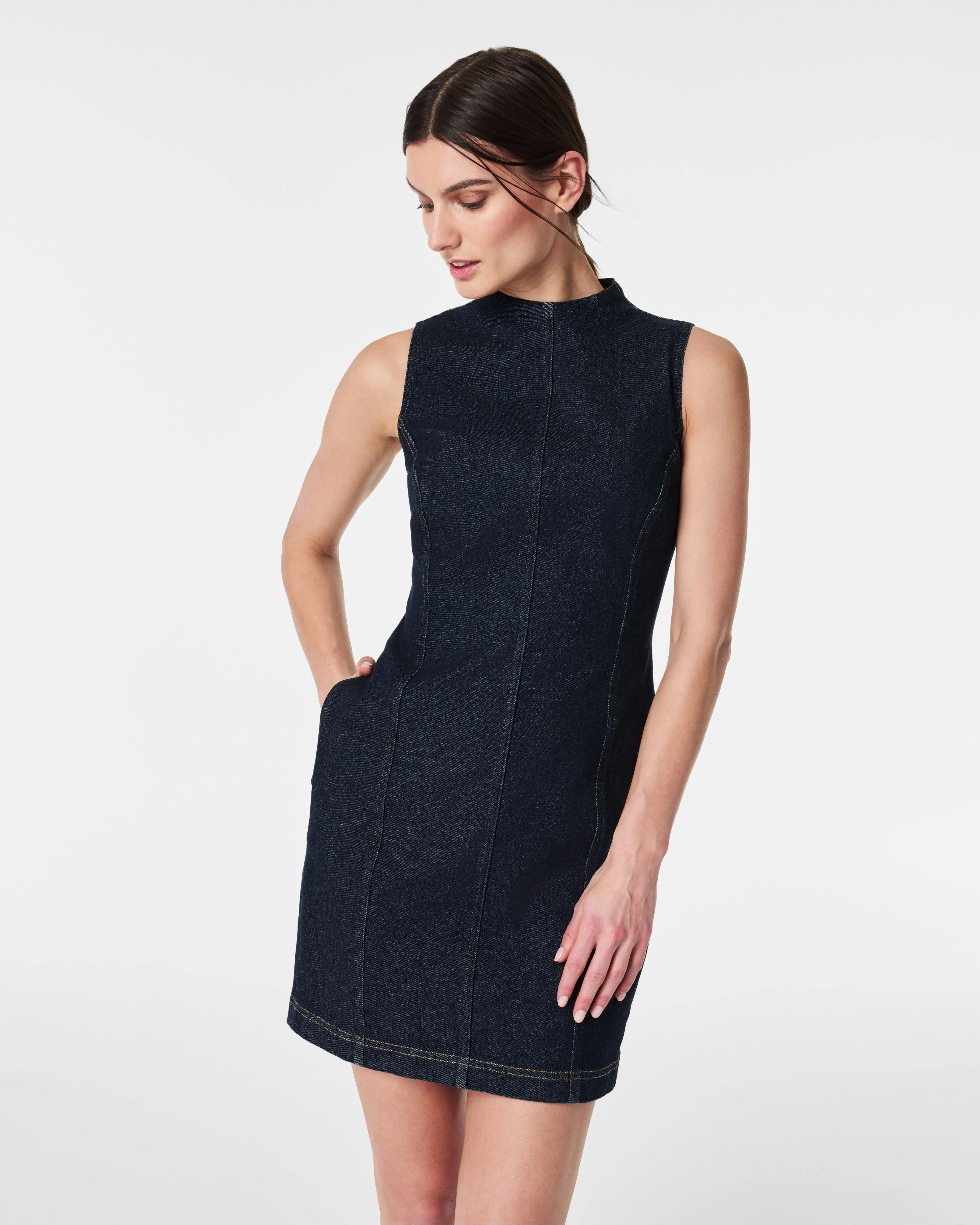 Denim Seamed Shift Dress