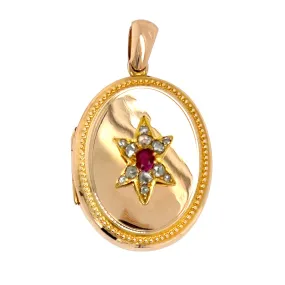 Diamond and Ruby Set Gold Locket