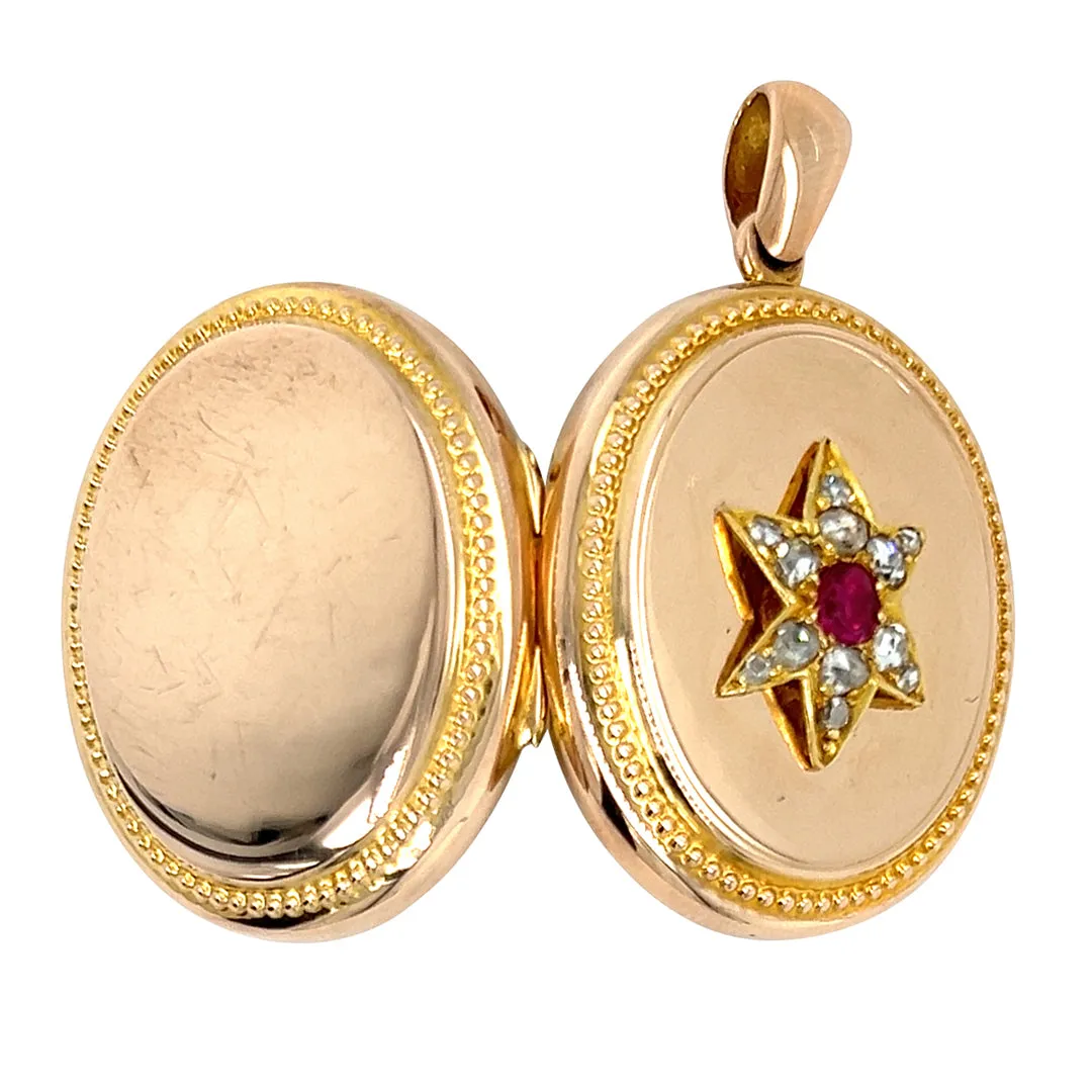 Diamond and Ruby Set Gold Locket