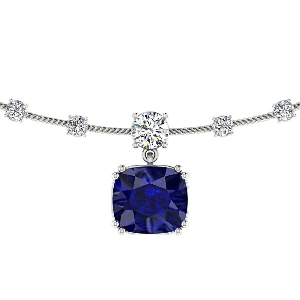 Diamond Necklace with Sapphire Gemstone 18K White Gold