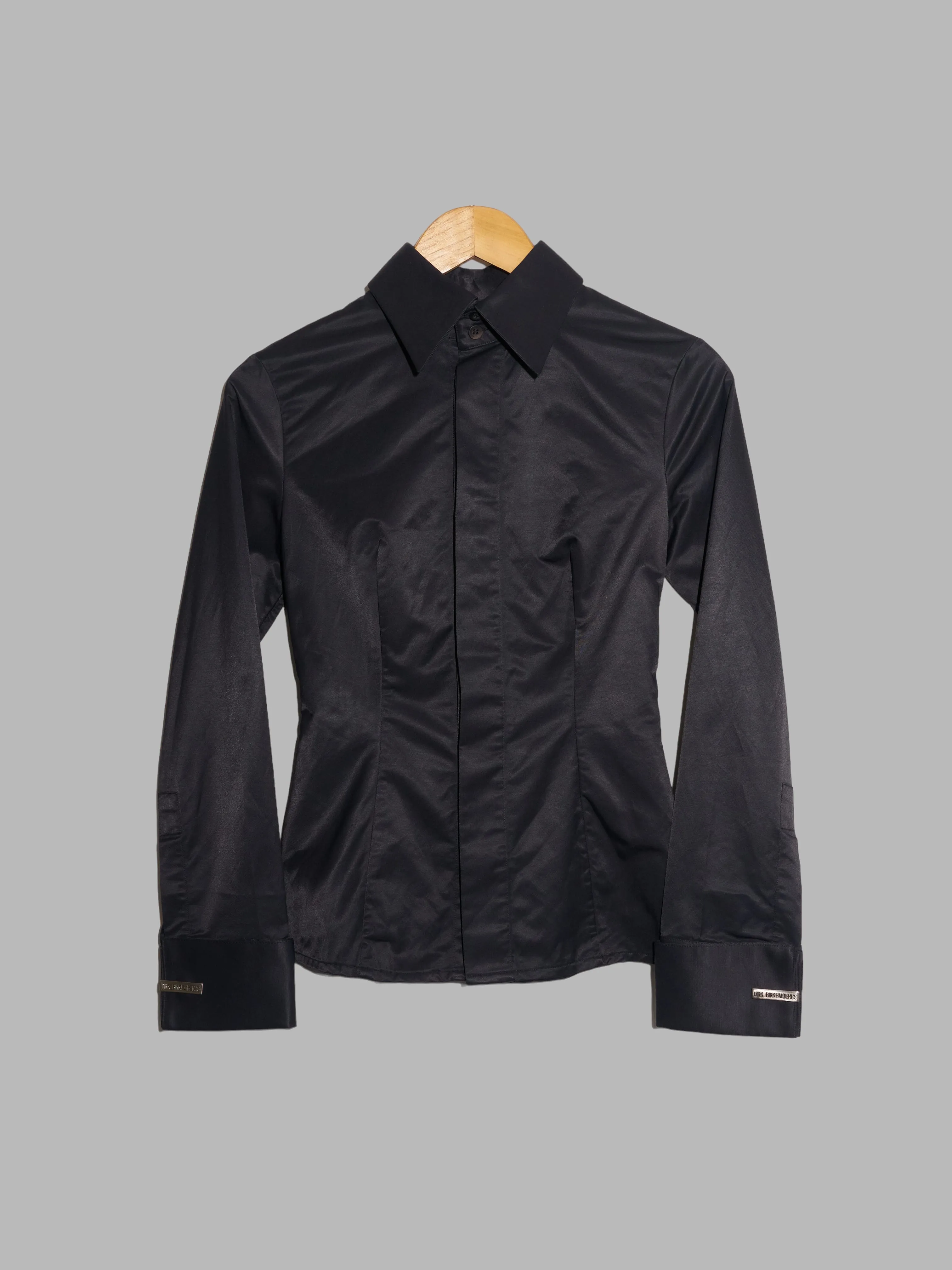 Dirk Bikkembergs 1990s sheeny black cotton nylon covered placket shirt - S