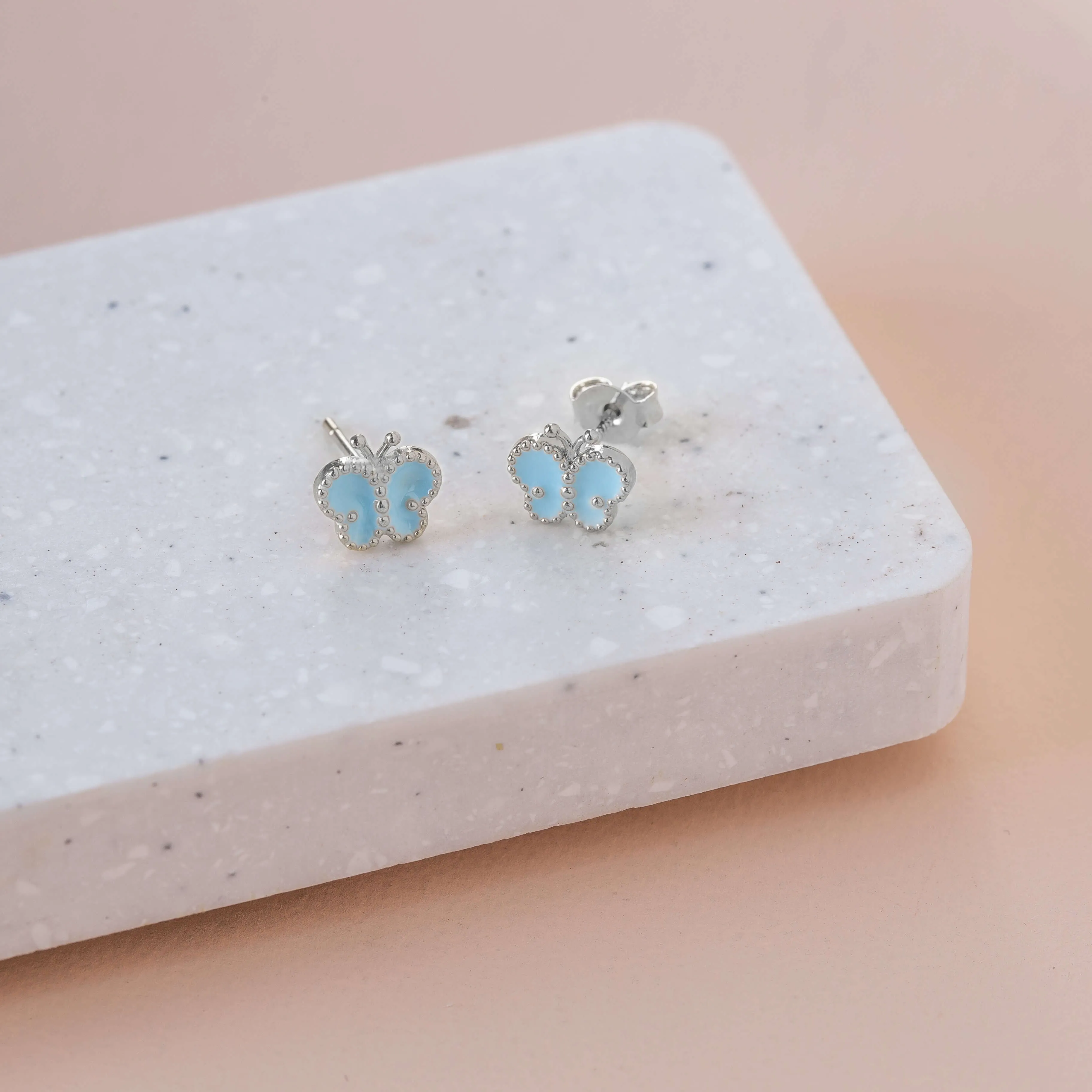 Earring Epoxy Butterfly Blue Silver