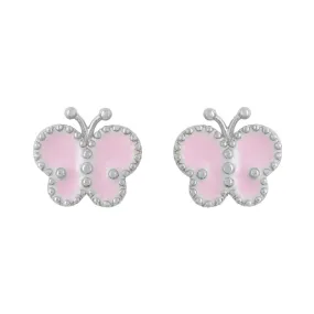 Earring Epoxy Butterly Pink Silver