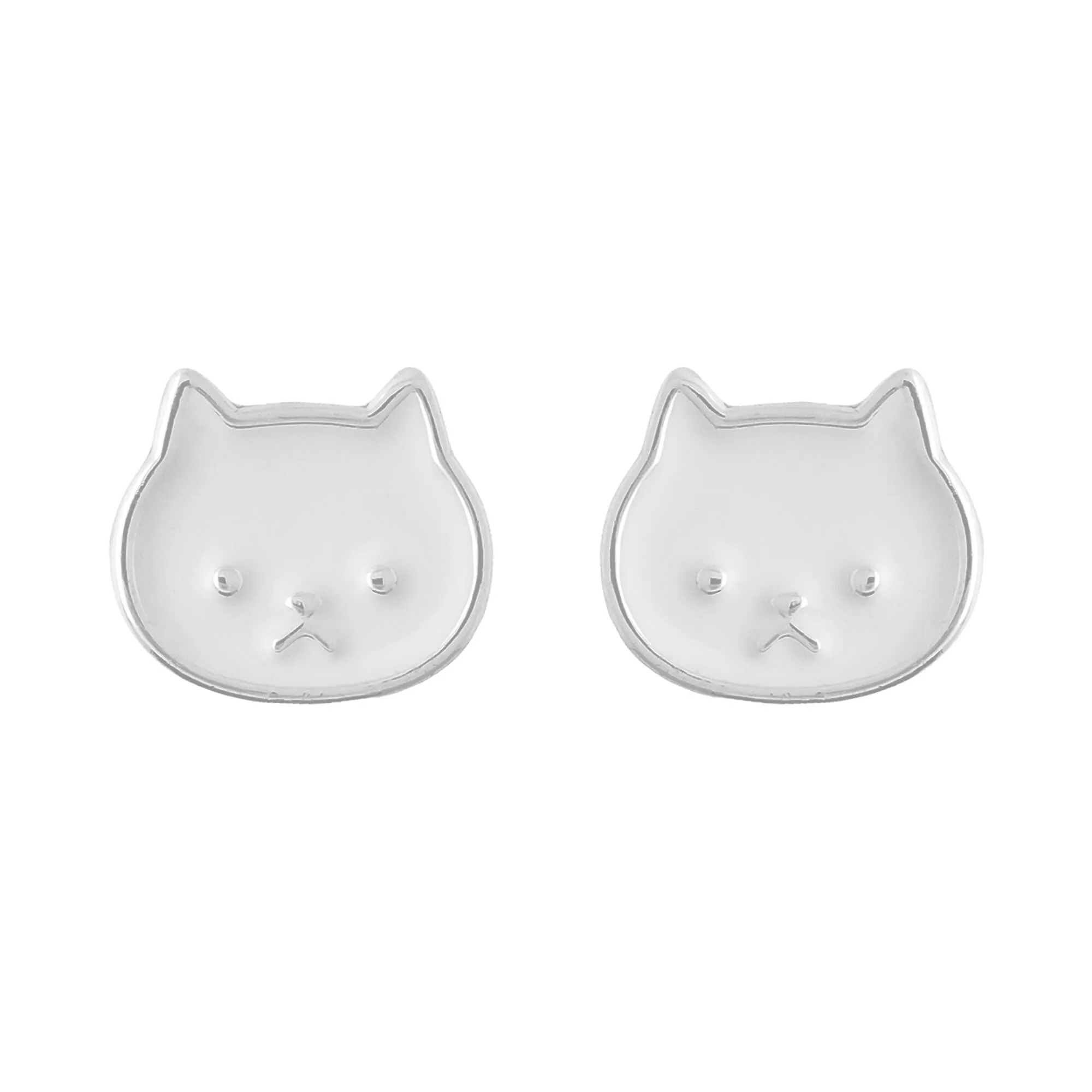 Earring Epoxy Cat Face White