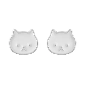 Earring Epoxy Cat Face White