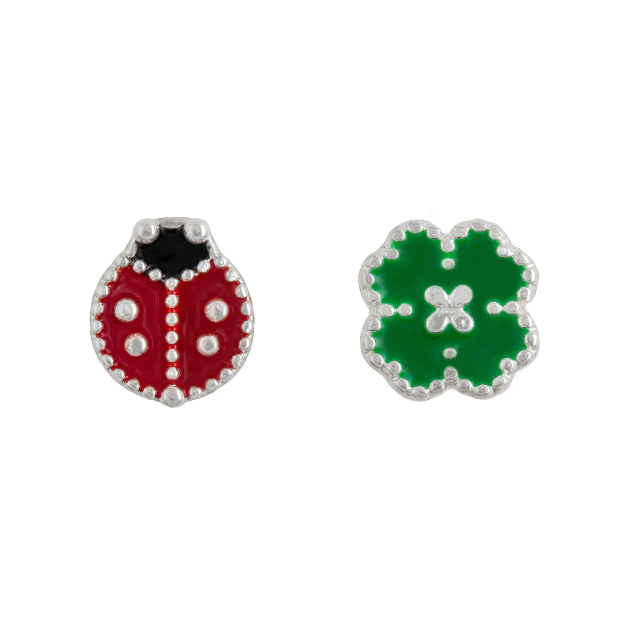 Earring Epoxy Ladybird and Clover Silver *