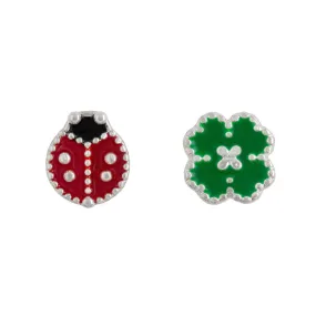 Earring Epoxy Ladybird and Clover Silver *