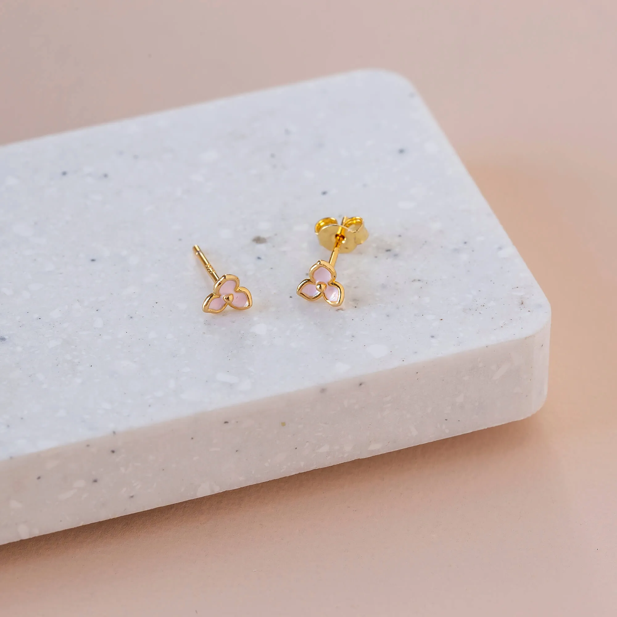 Earring Epoxy Three Petals Pink Gold