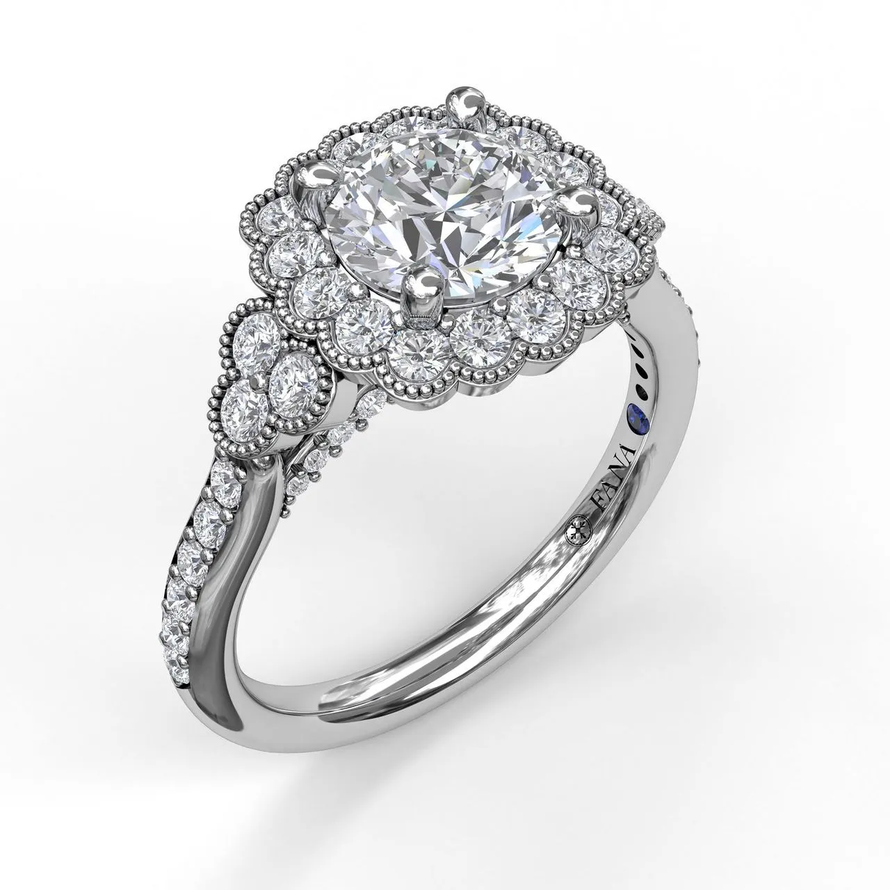 Fana Floral Halo With Diamond Accents Engagement Ring 3563