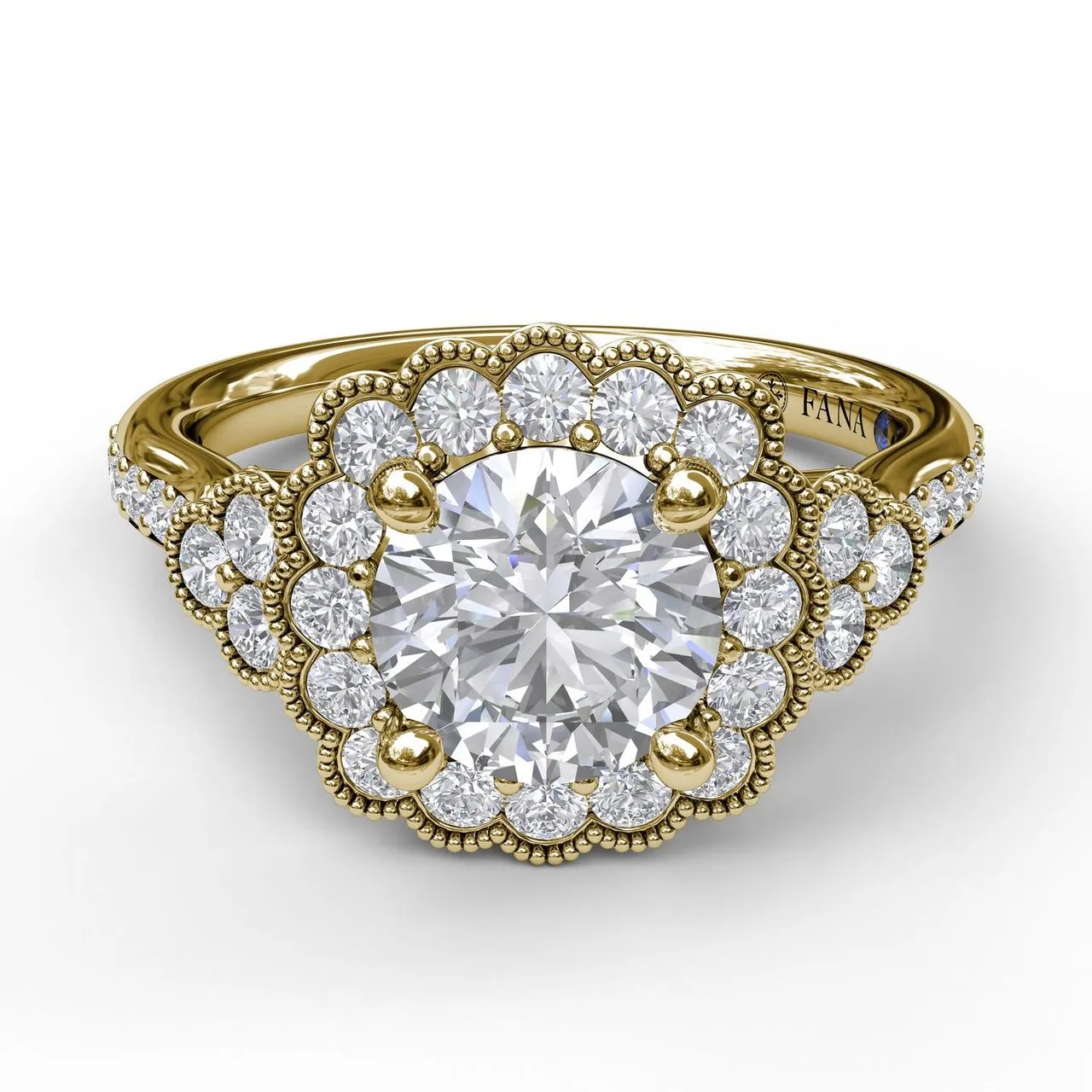 Fana Floral Halo With Diamond Accents Engagement Ring 3563