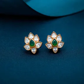 Flower Kundan 925 Silver Gold Plated Stud