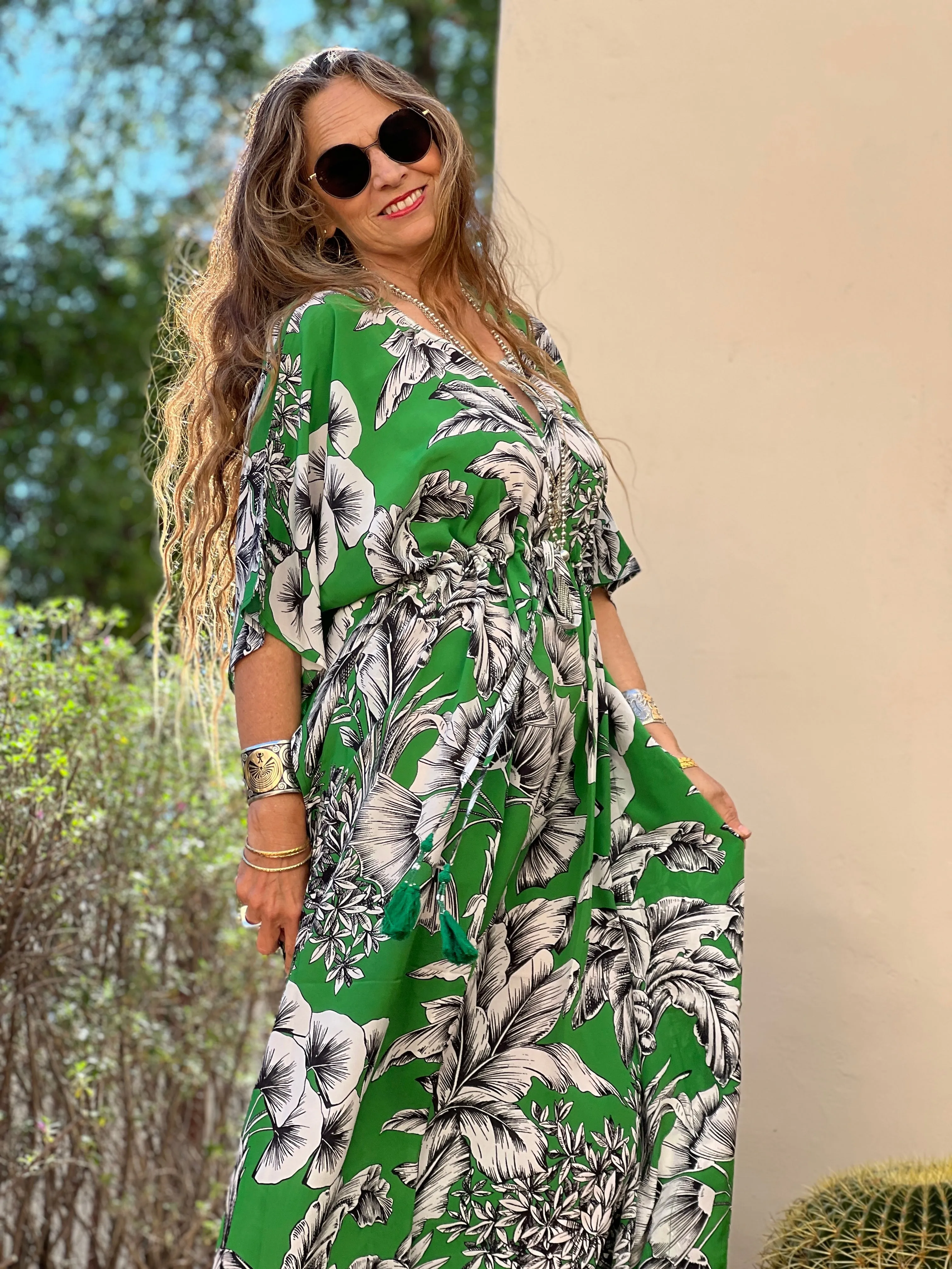 Giardino Verde Italian Silk Maxi Kaftan