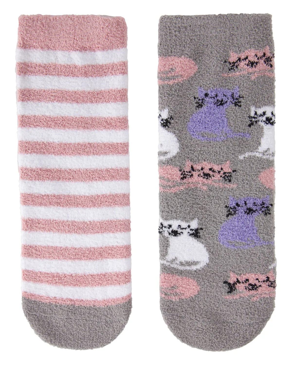 Girl's Kitty Cats Fuzzy Mid-Cut Socks 2-Pack