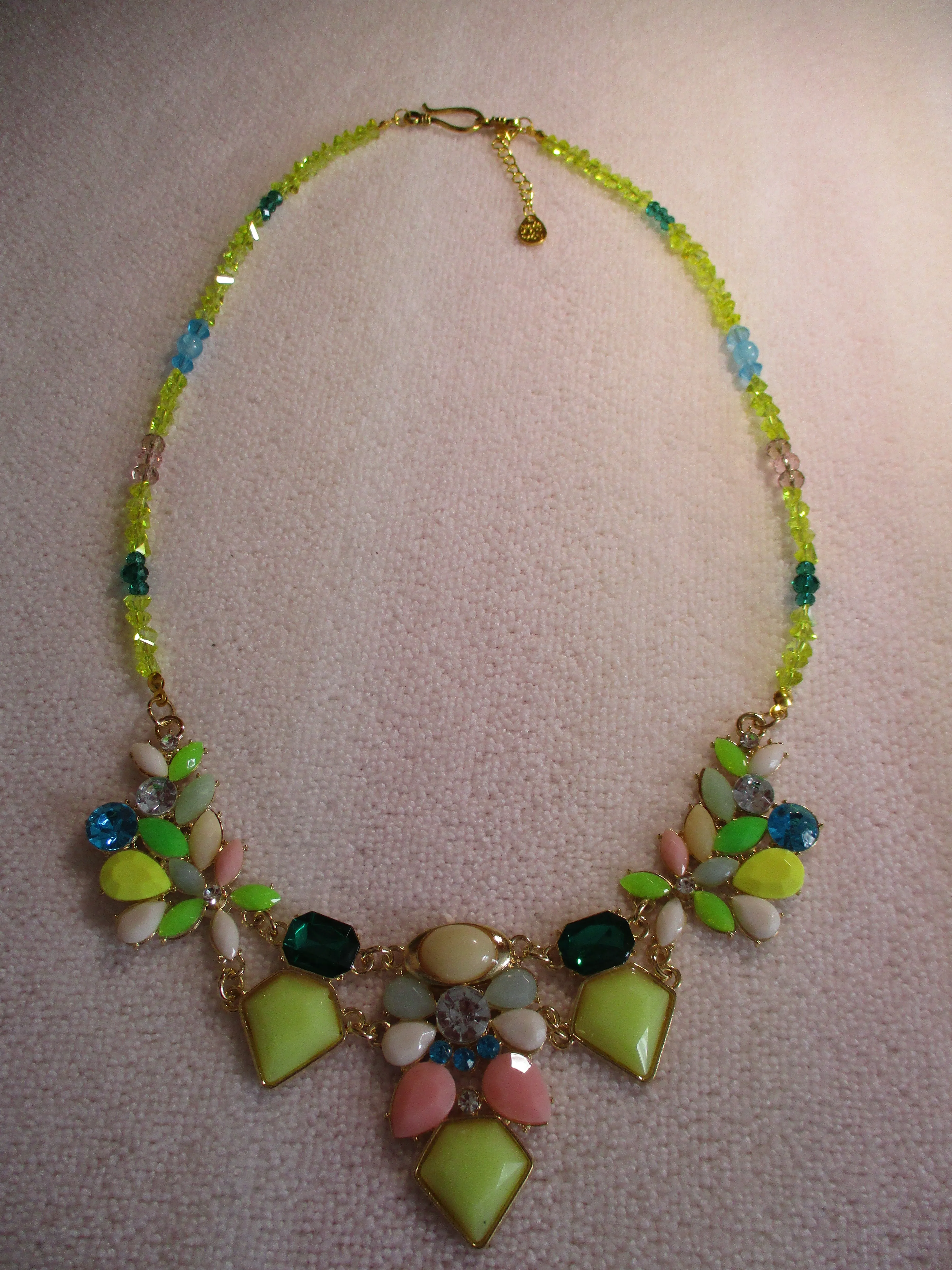 Gold Yellow Blue Green Glass Bead Bib Necklace (N1184)