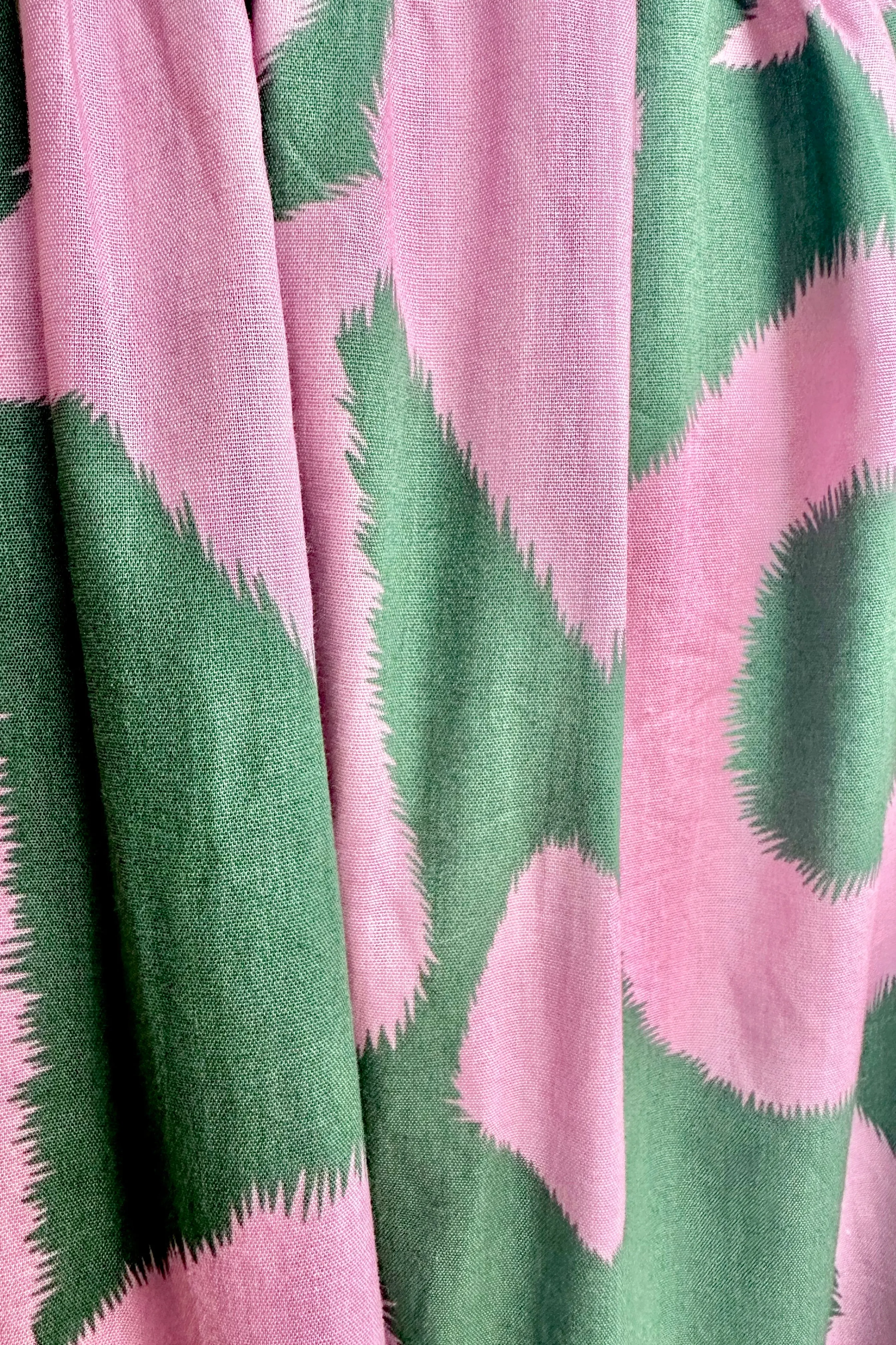 Green and Pink Elastic Waist Midi Skirt