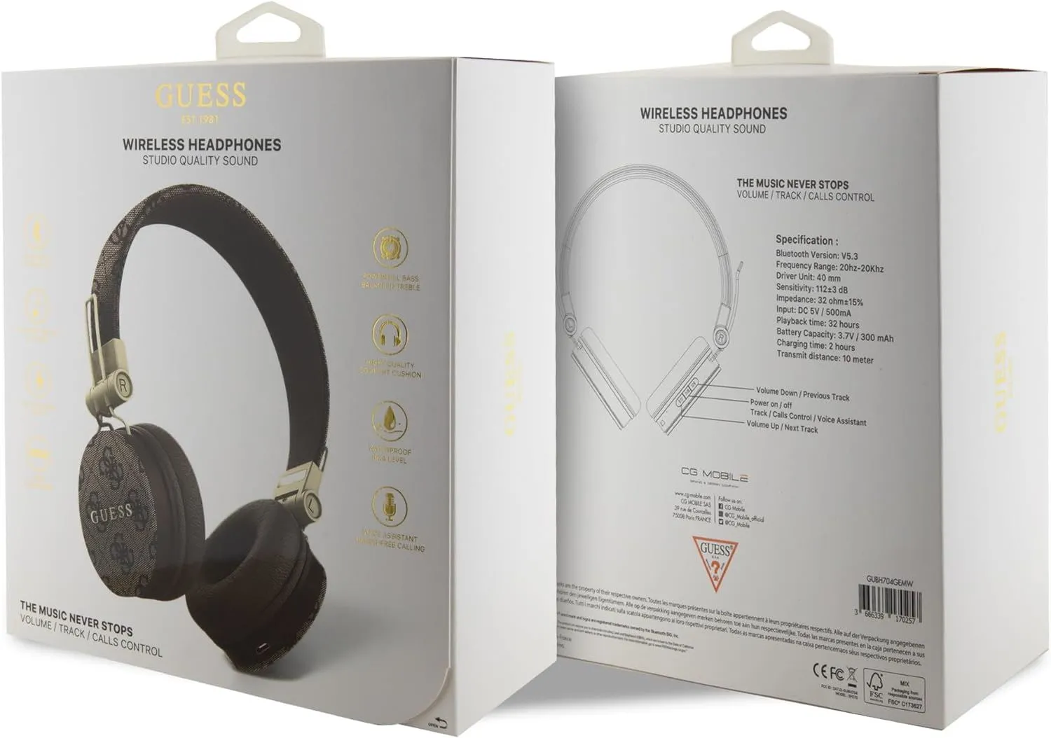 Guess Wireless Headphones 4G PU Leather with Metal Logo Brown - GUBH704GEMW