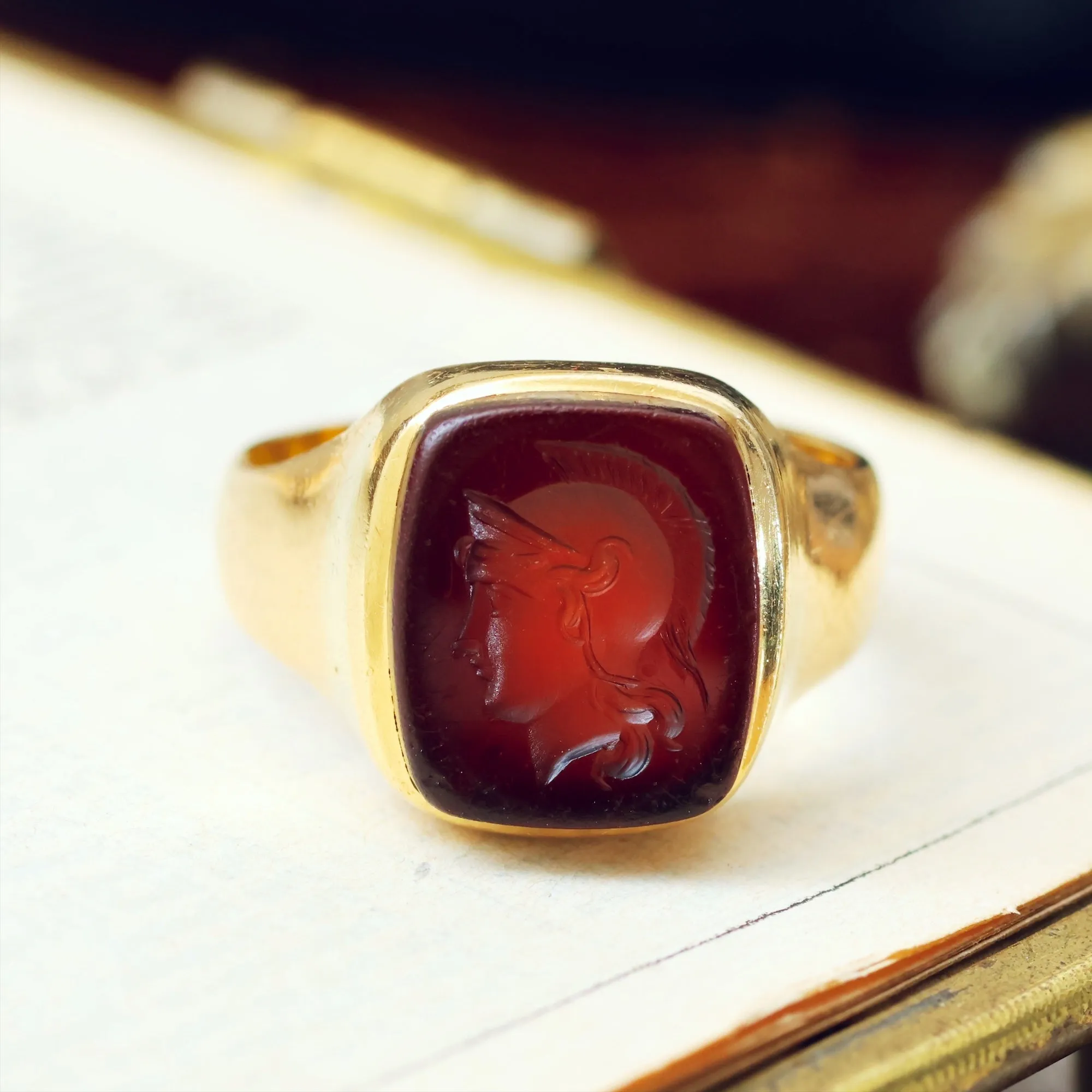 Heroic Antique 18ct Gold Carnelian Intaglio Signet Ring