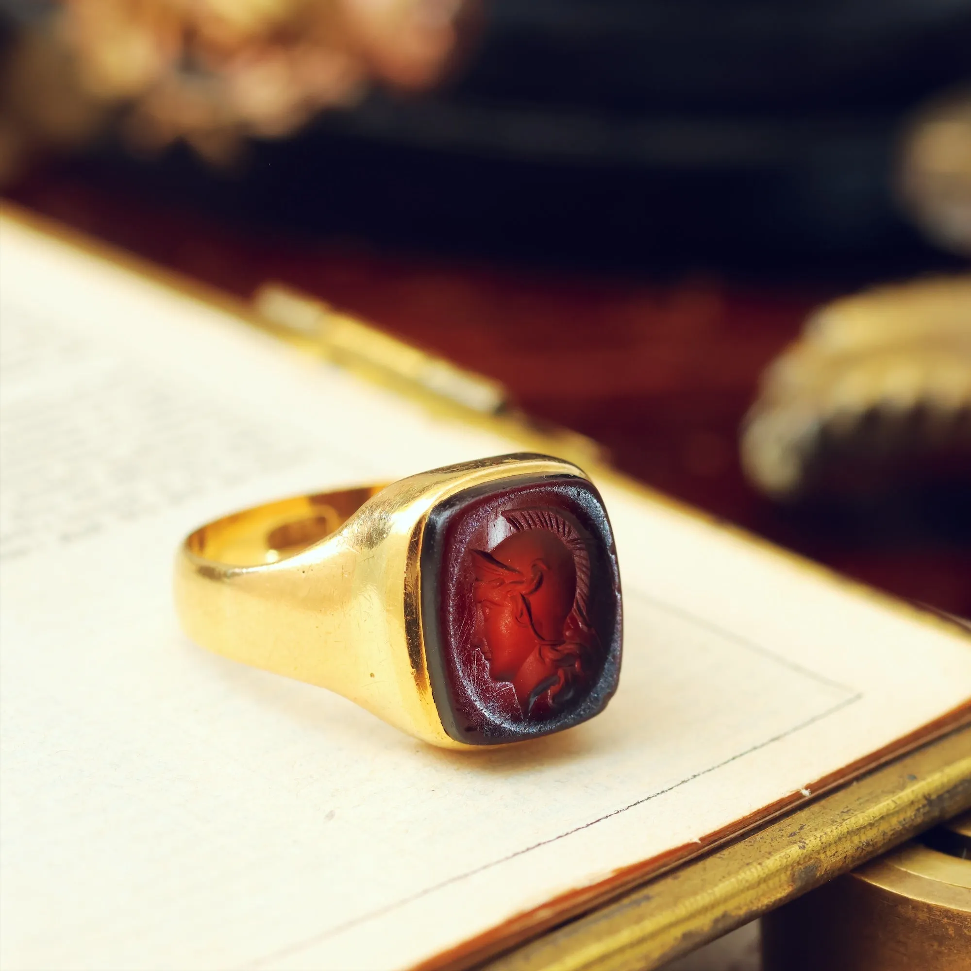 Heroic Antique 18ct Gold Carnelian Intaglio Signet Ring