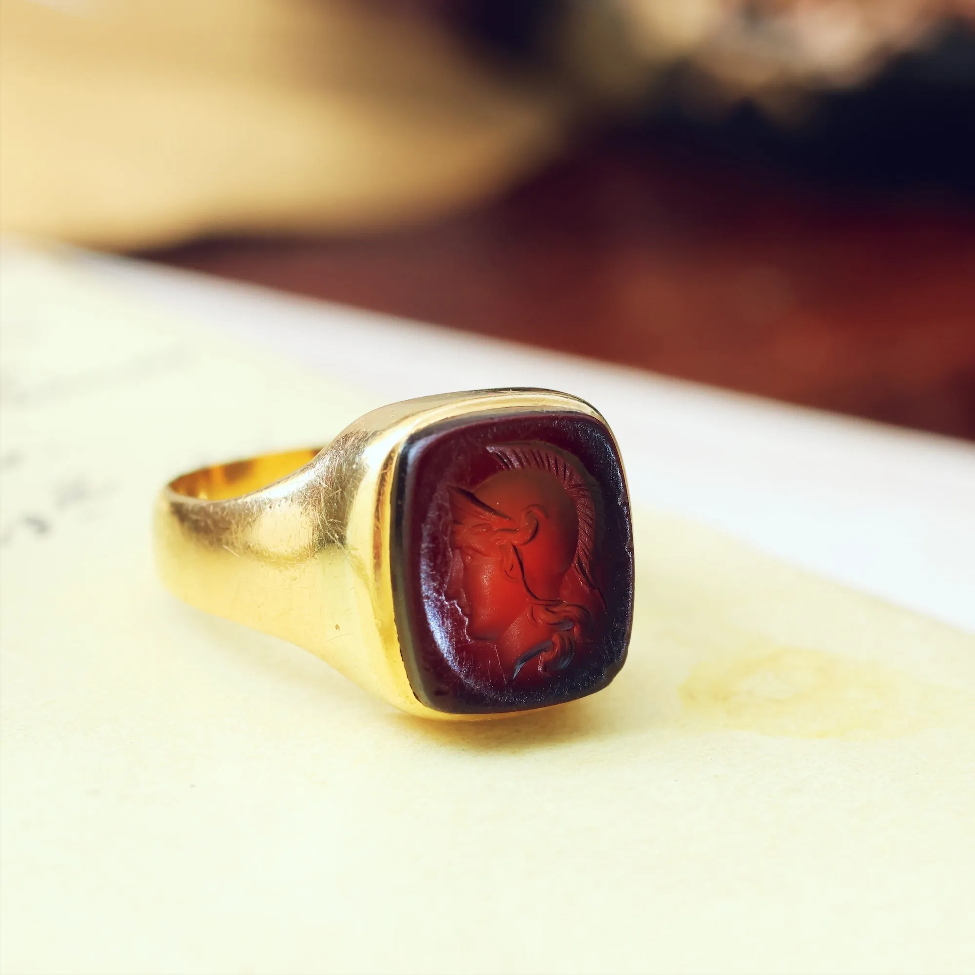 Heroic Antique 18ct Gold Carnelian Intaglio Signet Ring