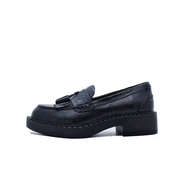 Horse Leather Loafers with Tassels Handmade Shoes in Black/Brown