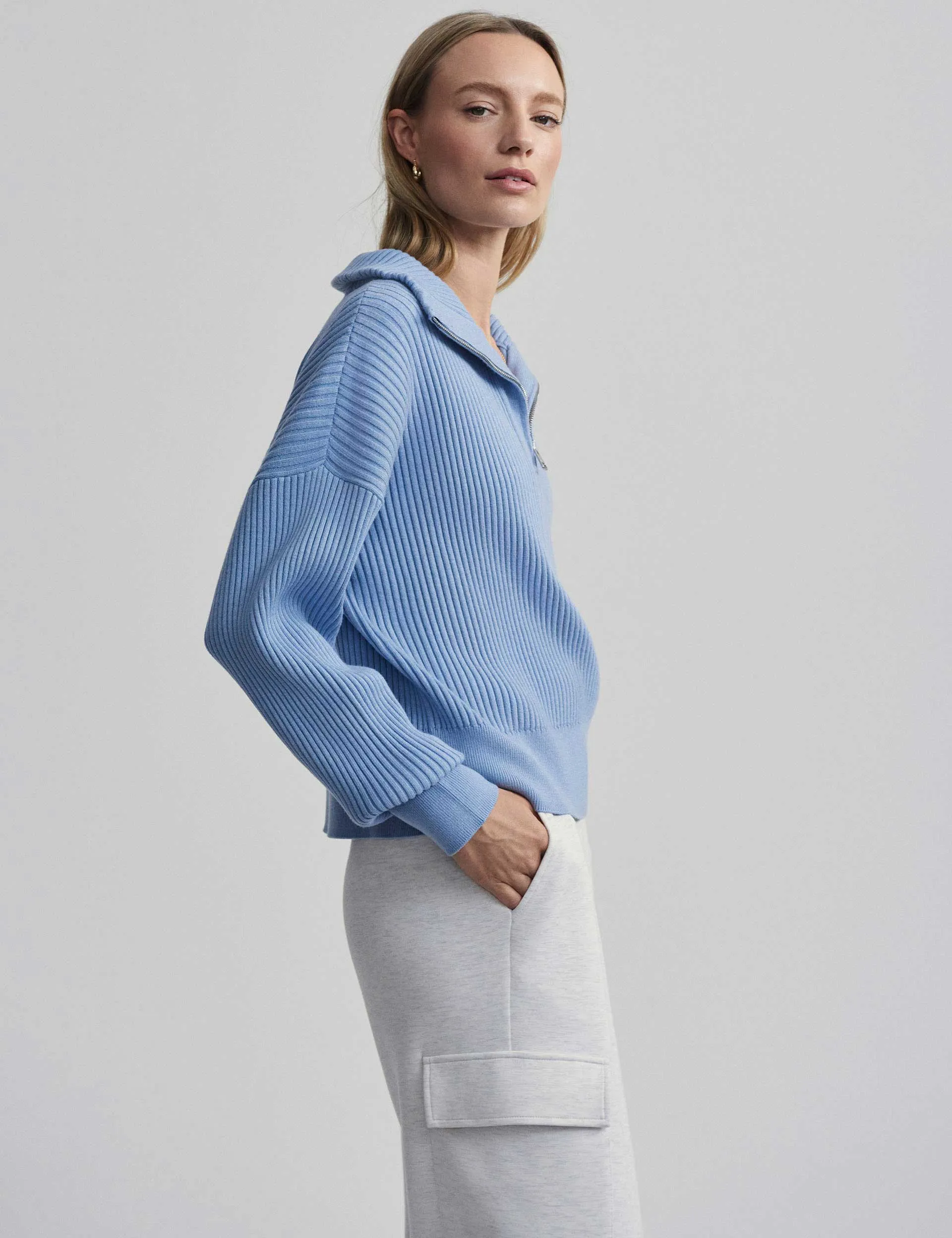 Janie Half Zip Knit - Ashley Blue