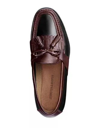 Johnston Murphy Men's Aragon Kiltie Tassel II 20-0592 Black-Brown | Johnston Murphy Men's Aragon II Kiltie Tassel 20-0592 Black Smooth-Antique Mahogany Waxed at Brandy's Shoes Made in USA