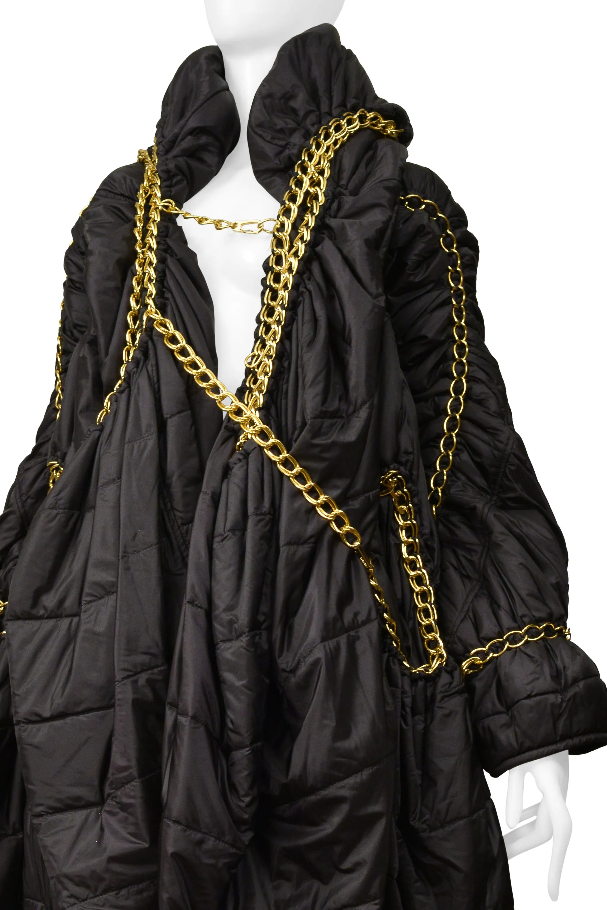 JUNYA WATANABE BLACK PUFFER COAT WITH GOLD CHAINS & HOOD 2009