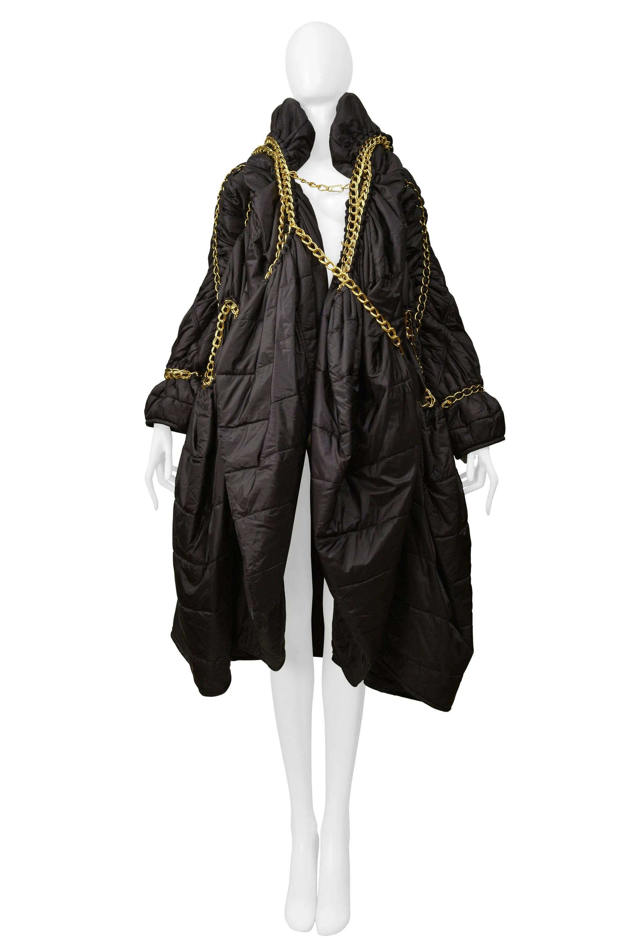 JUNYA WATANABE BLACK PUFFER COAT WITH GOLD CHAINS & HOOD 2009