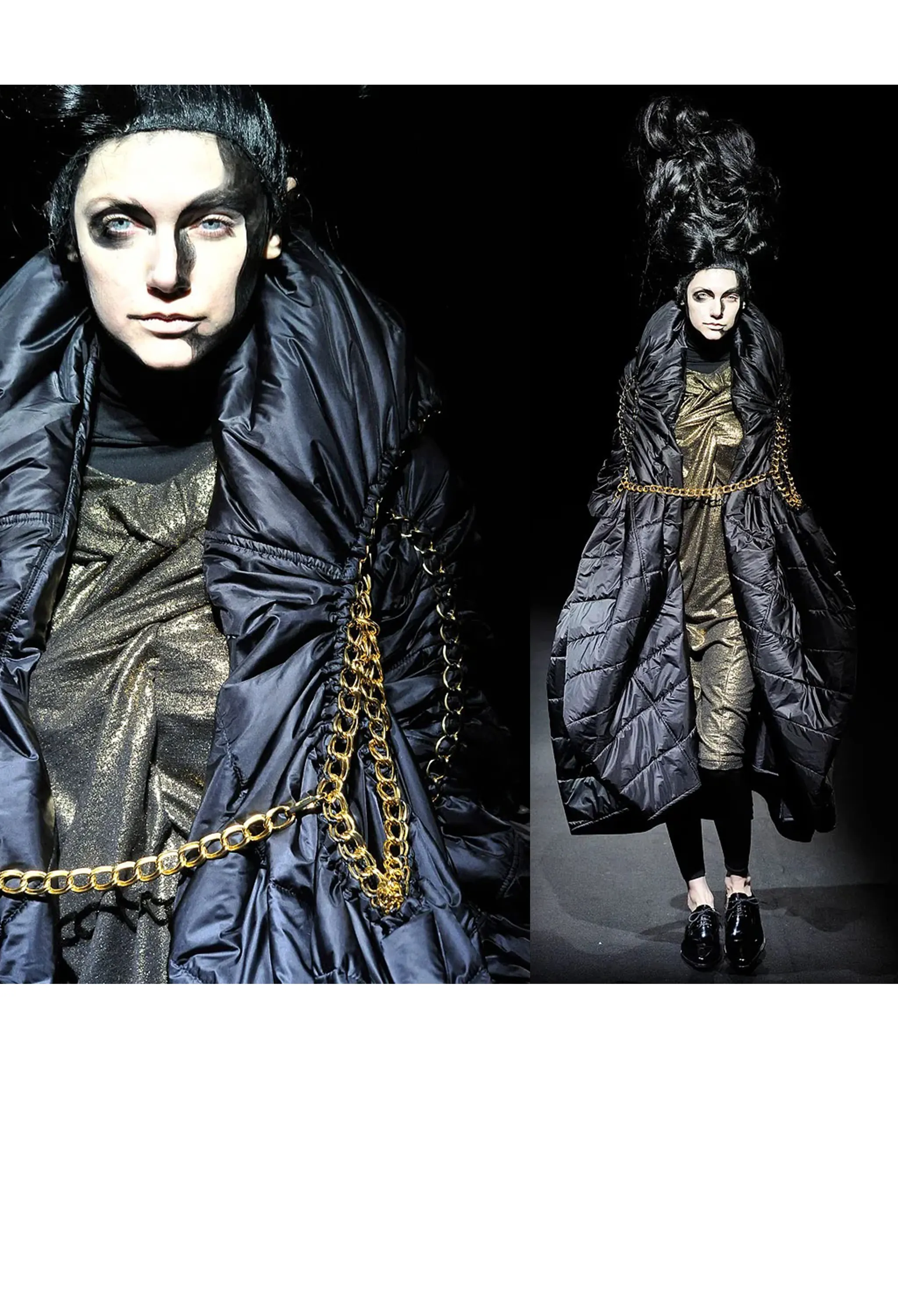 JUNYA WATANABE BLACK PUFFER COAT WITH GOLD CHAINS & HOOD 2009