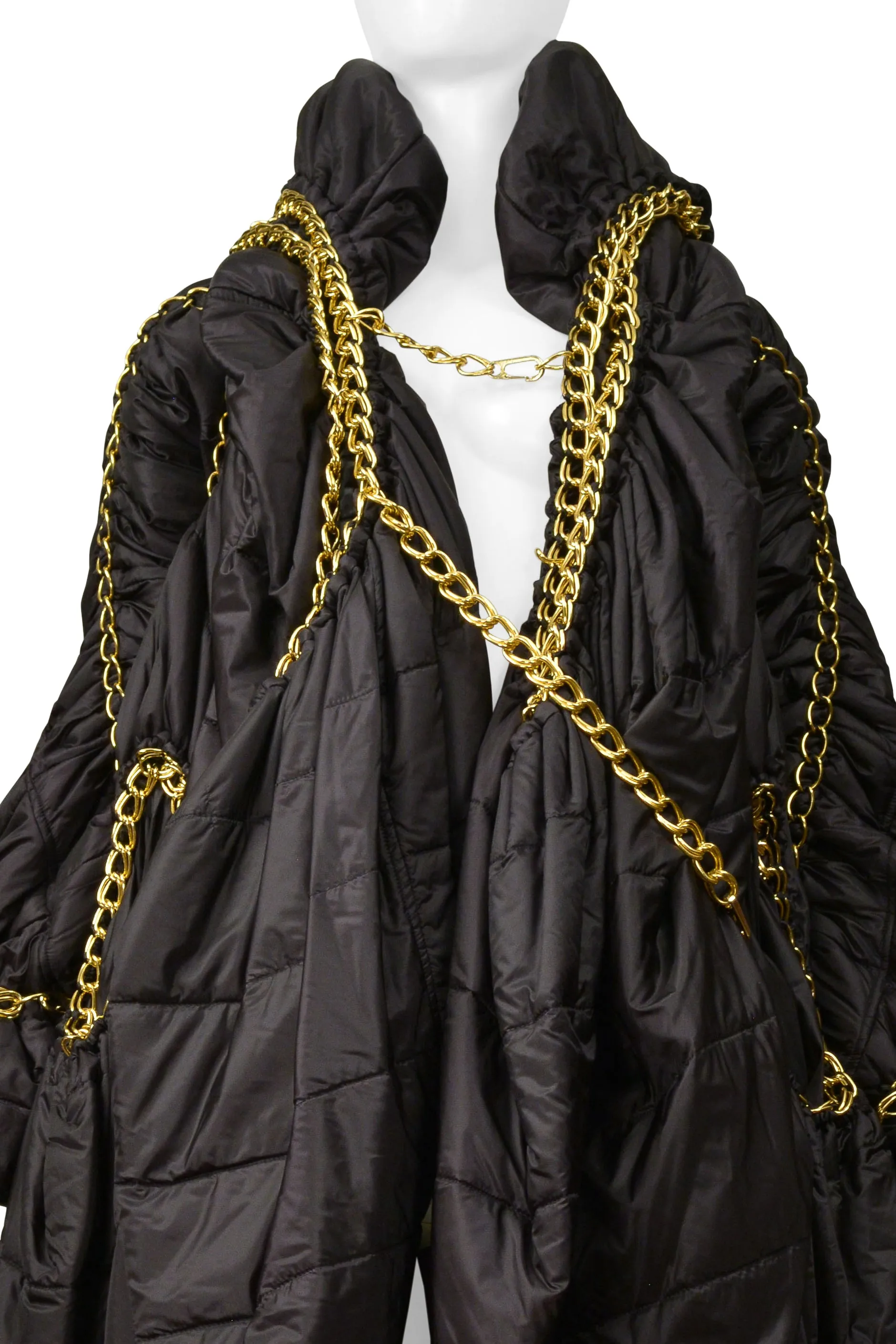 JUNYA WATANABE BLACK PUFFER COAT WITH GOLD CHAINS & HOOD 2009