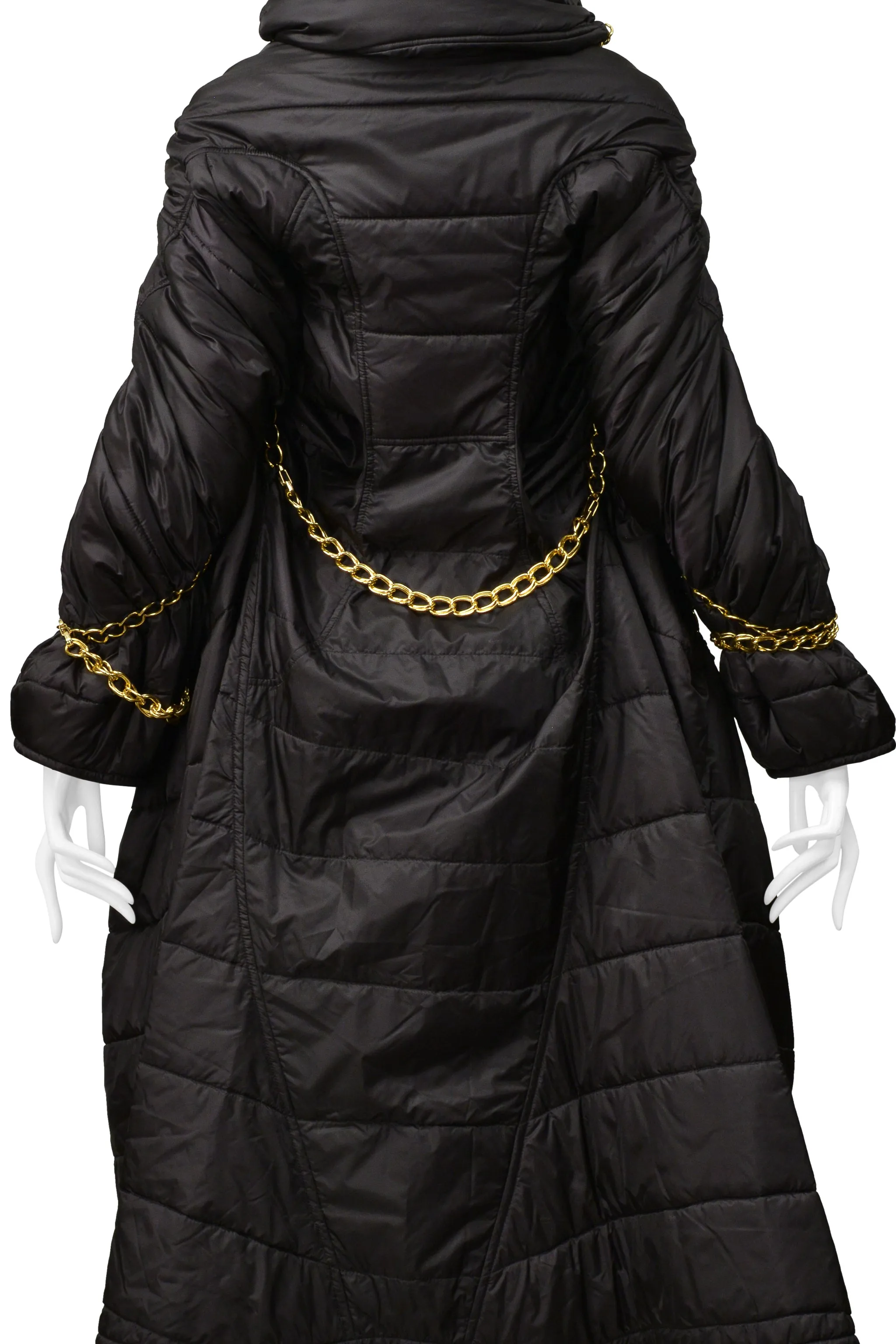 JUNYA WATANABE BLACK PUFFER COAT WITH GOLD CHAINS & HOOD 2009