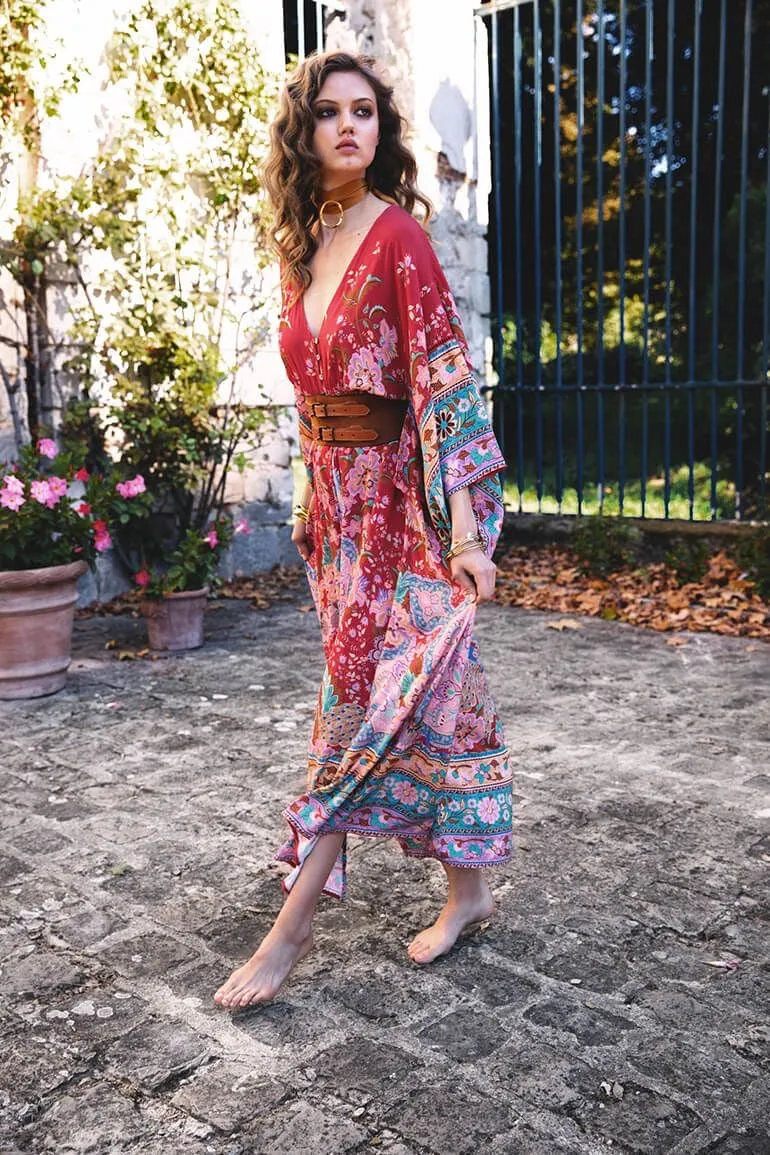 Kimono Style Boho Dress, Bohemian Summer Dress For Women