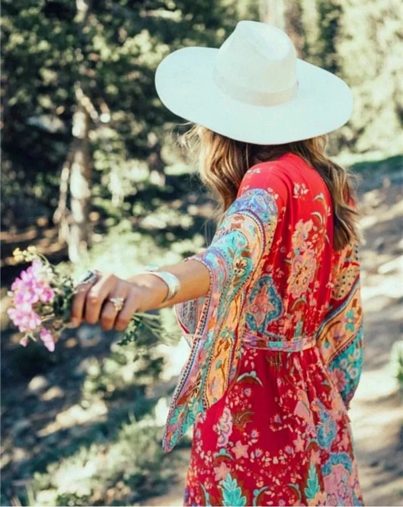 Kimono Style Boho Dress, Bohemian Summer Dress For Women