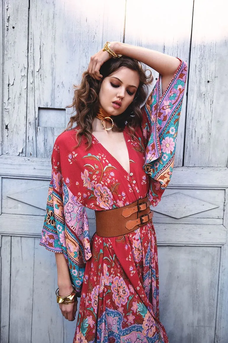 Kimono Style Boho Dress, Bohemian Summer Dress For Women